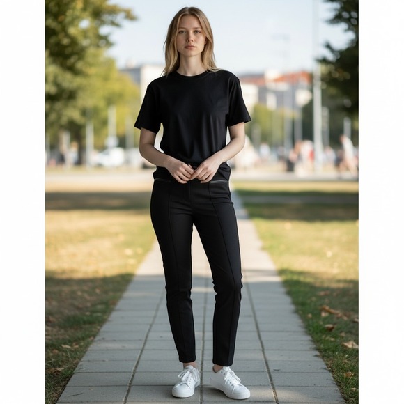 Helmut Lang Pants - Helmut Lang Black Slim Fit Trousers Faux Leather Trim Pants SW-PT0492 Size 00